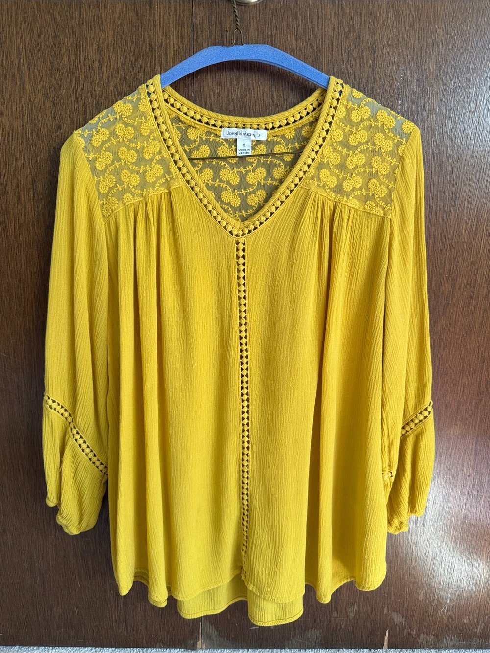 JohnPaulRichard Mustard Yellow V-Neck Lace Yoke Tunic